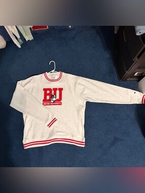 Champion White & Red RU Graphic Crew Sweatshirt